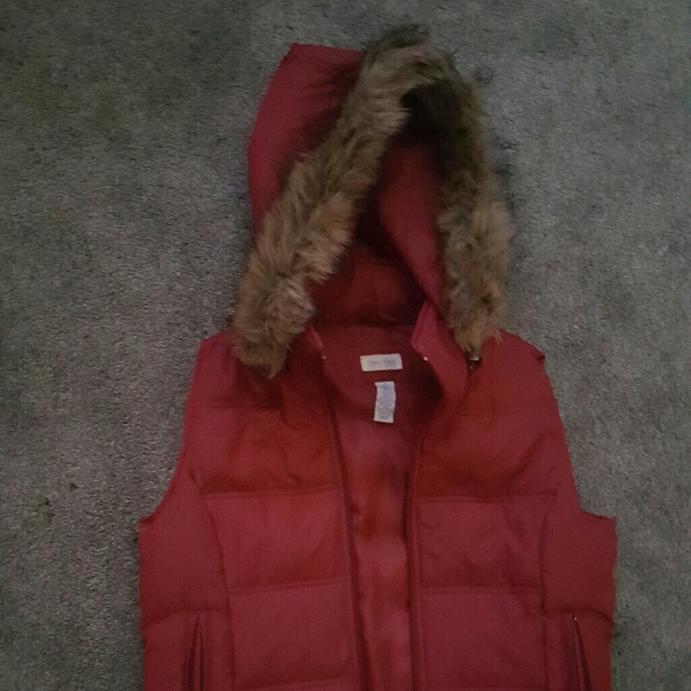 Red fur trimmed Hooded Vest